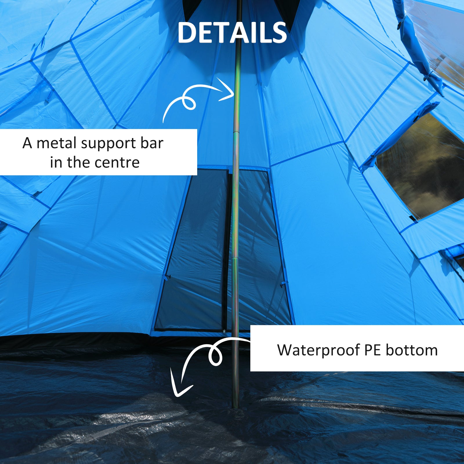 6 Man Tent Metal Poles Water-resistant Walls Windows Door | Blue