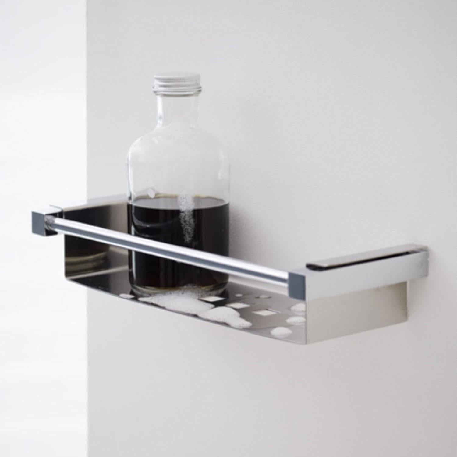 Bathroom Shelf Rectangular, 34 Cm, Silver Gloss, Metal, Wall-mounted