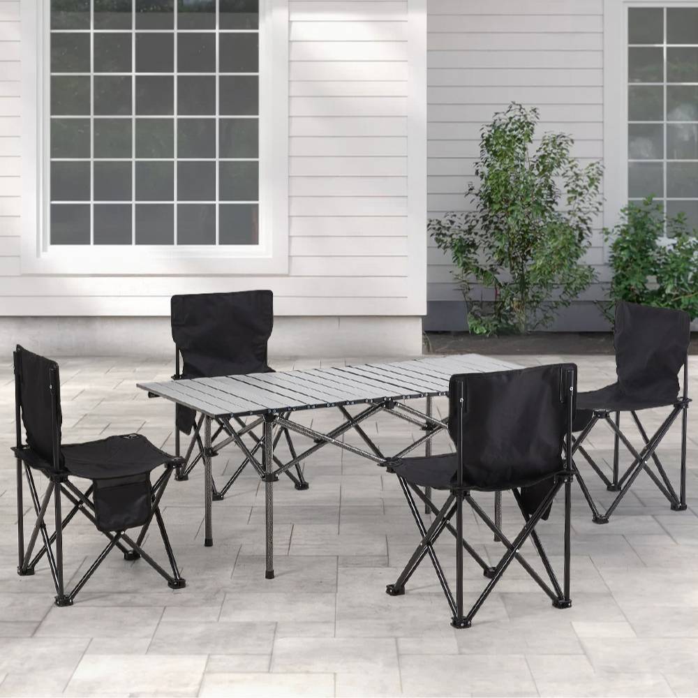 Set Of 5 Portable Folding Camping Table And Chair Set – Lightweight And Compact Outdoor Furniture | Grey
