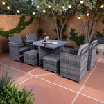 Milano 9 Piece Rattan Cube Dining Set - Grey