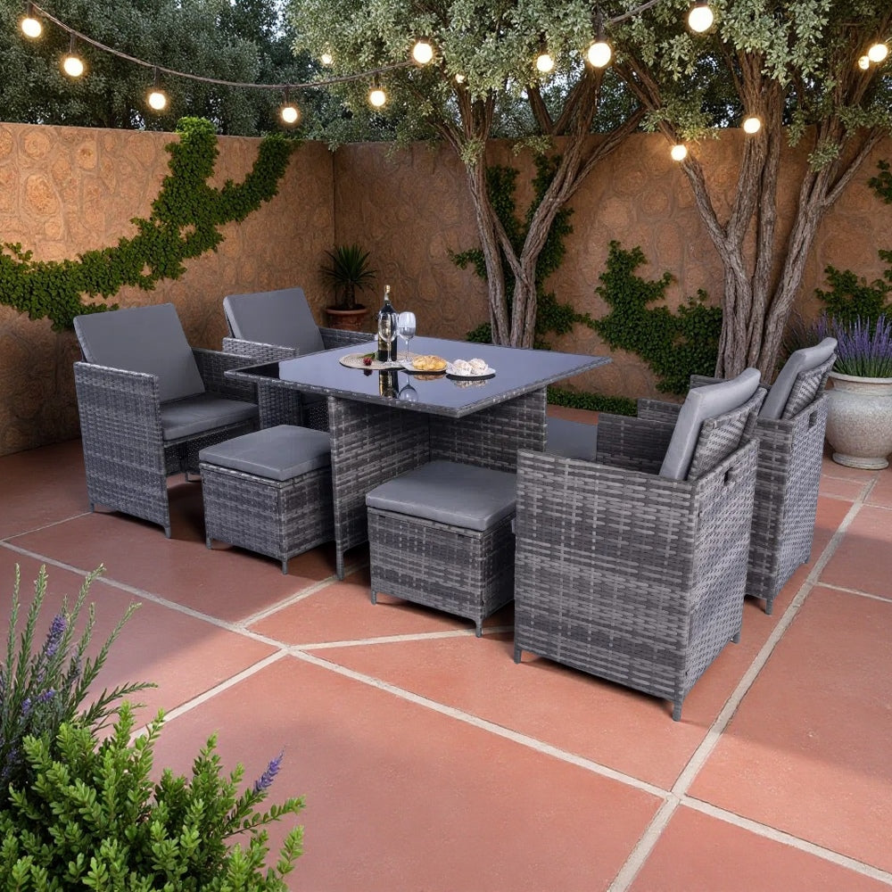 Milano 9 Piece Rattan Cube Dining Set - Grey
