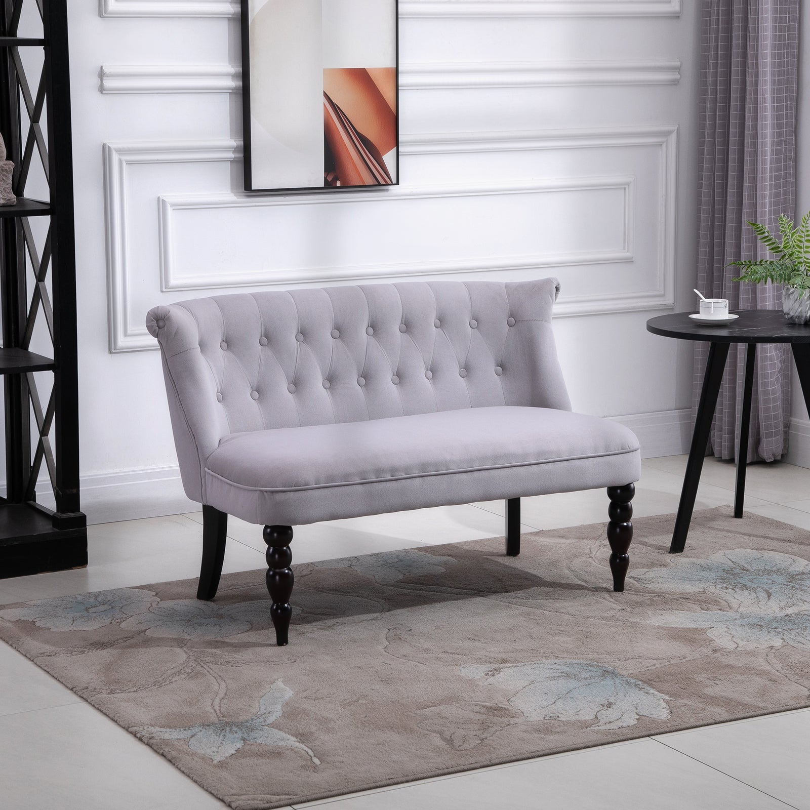 Velvet Feel French Inspired 2 Seat Lounger Couch Wood Frame