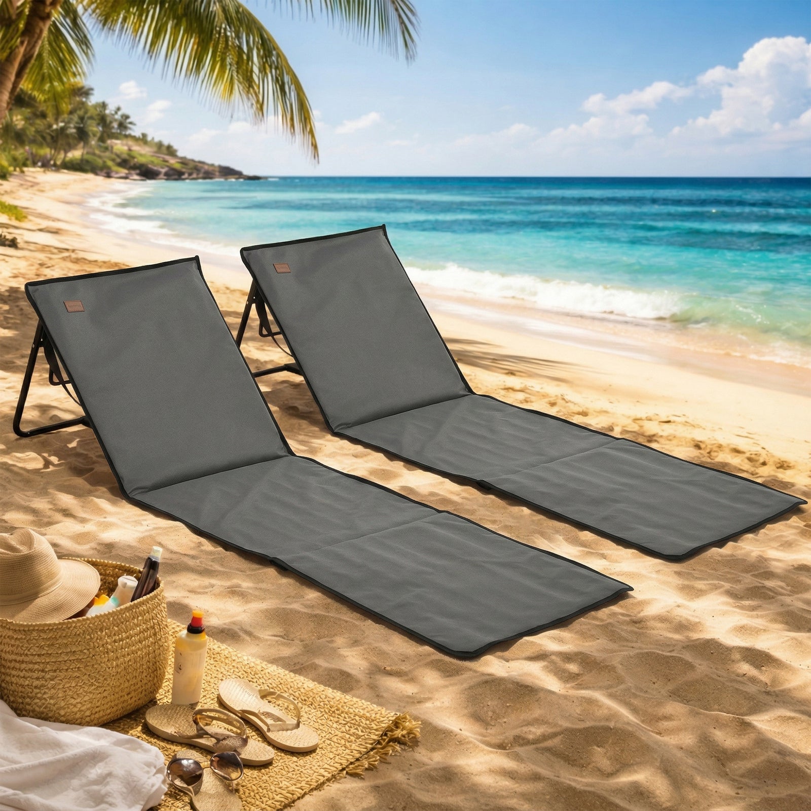 Garden Beach Chair Mat, Sun Lounger Seats With Adjustable | Grey