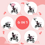 6 In 1 Trike For Toddler 1-5 Years With Parent Handle | Pink