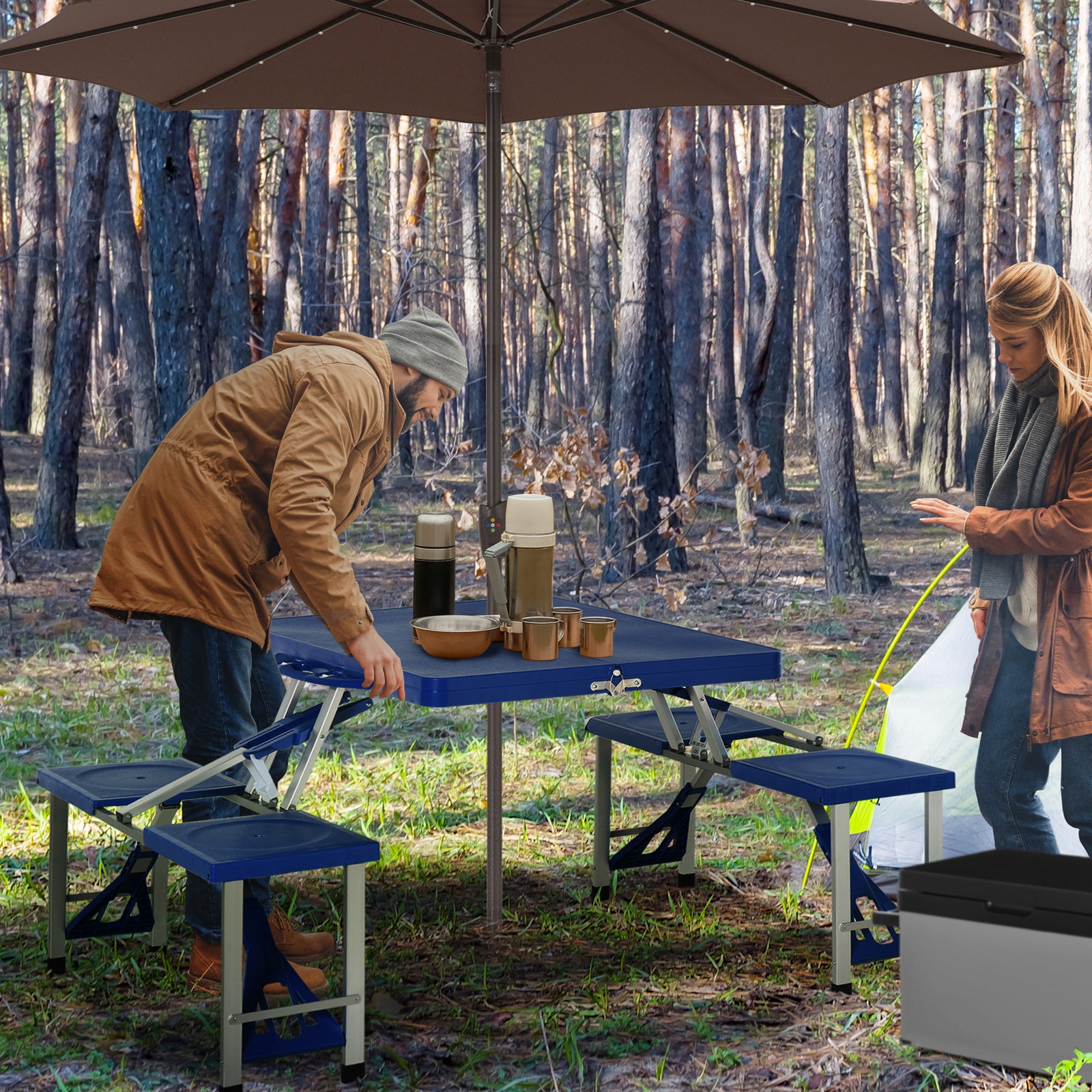 Picnic Table Chair Set 4 Seat Aluminium Pp W/ 2.7cm Hole | Blue