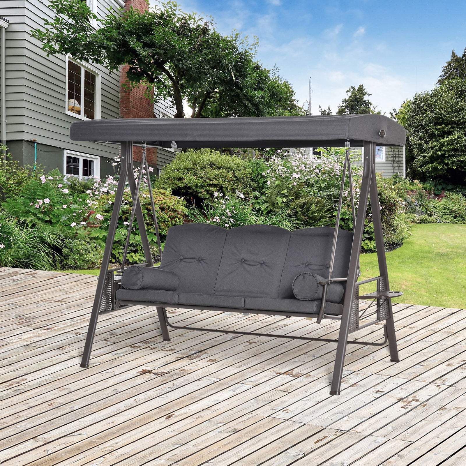 Outdoor 3 Seat Garden Swing Chair Steel Swing Hammock Bench