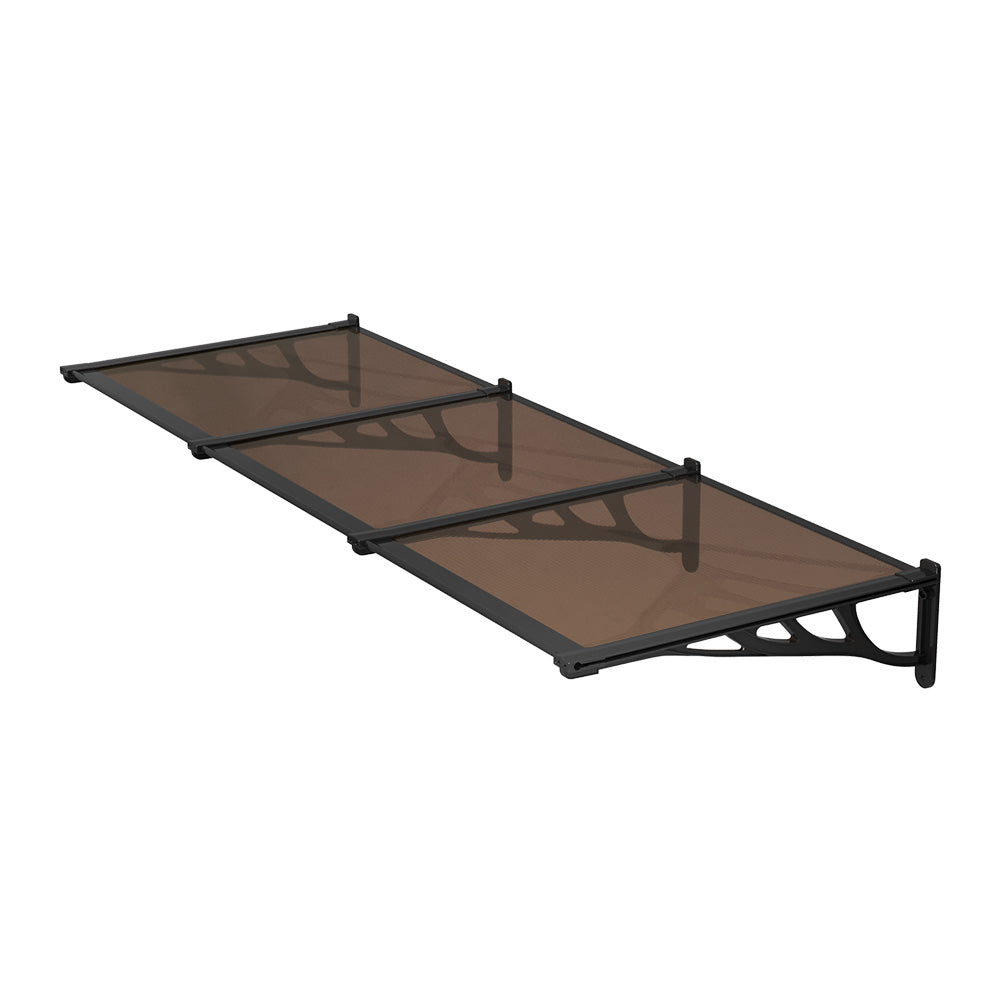 1.2-2.7m Flat Angle Outdoor Door Window Awning Canopy - Transparent Brown Sun & Rain Protection | XL | Brown