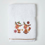 Reindeer Embroidered 100% Cotton Christmas Hand Towel