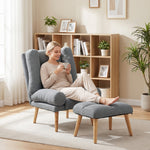 Recliner With Footstool, Reclining Chair With Adjustable Back | Grey