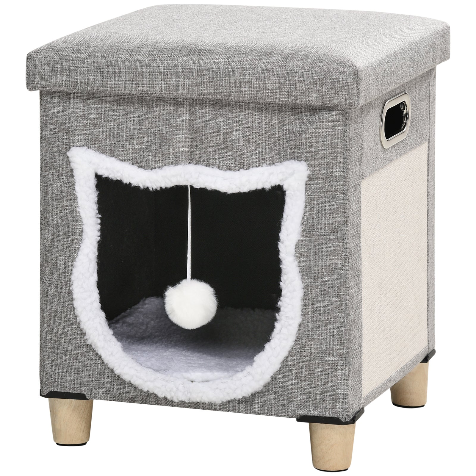 2 In 1 Cat Bed Ottoman W/ Removable Cushion, Handles, Scratching Pad