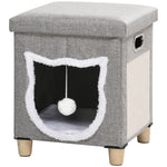 2 In 1 Cat Bed Ottoman W/ Removable Cushion, Handles, Scratching Pad