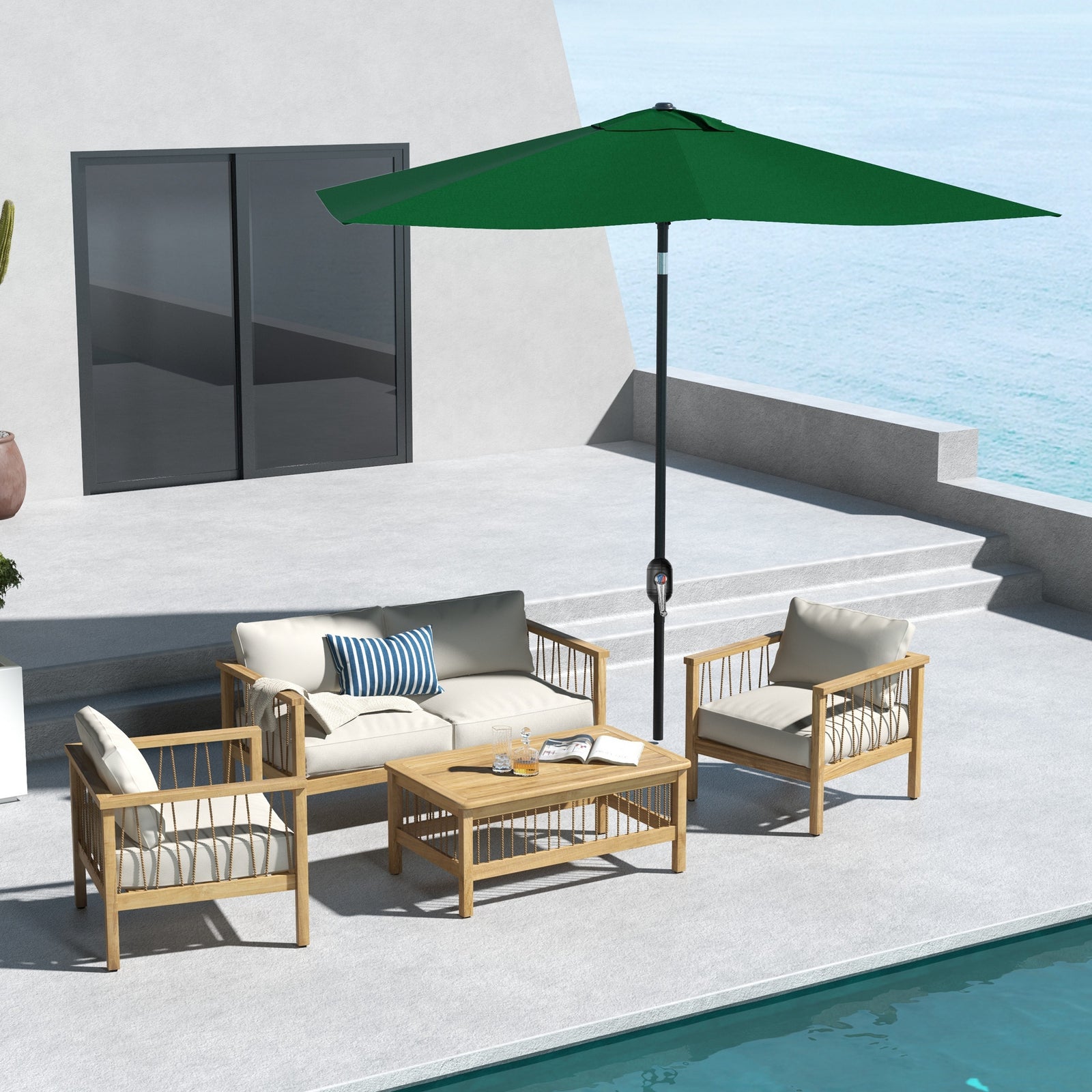 2x3m Rectangular Parasol Patio Outdoor Table Umbrella | Green