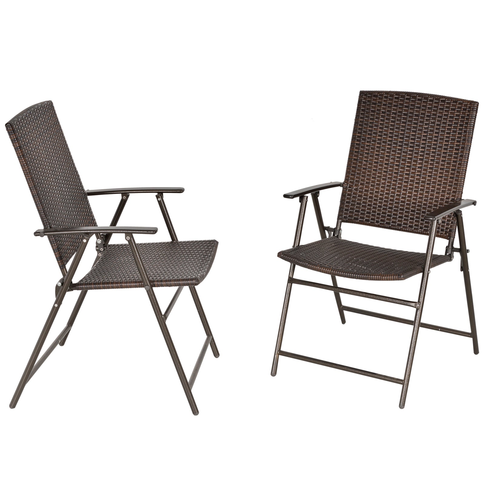 Rattan Chair Foldable Garden Furniture W/ Armrest Steel | Set of 2 | Brown
