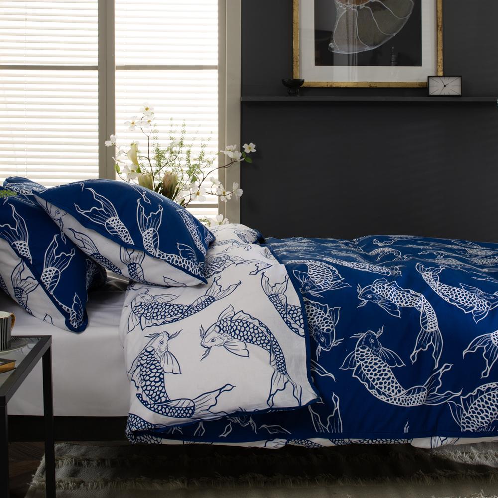 Dancing Koi  Deluxe Thread Count Cotton Duvet Cover Set | Super King | Blue