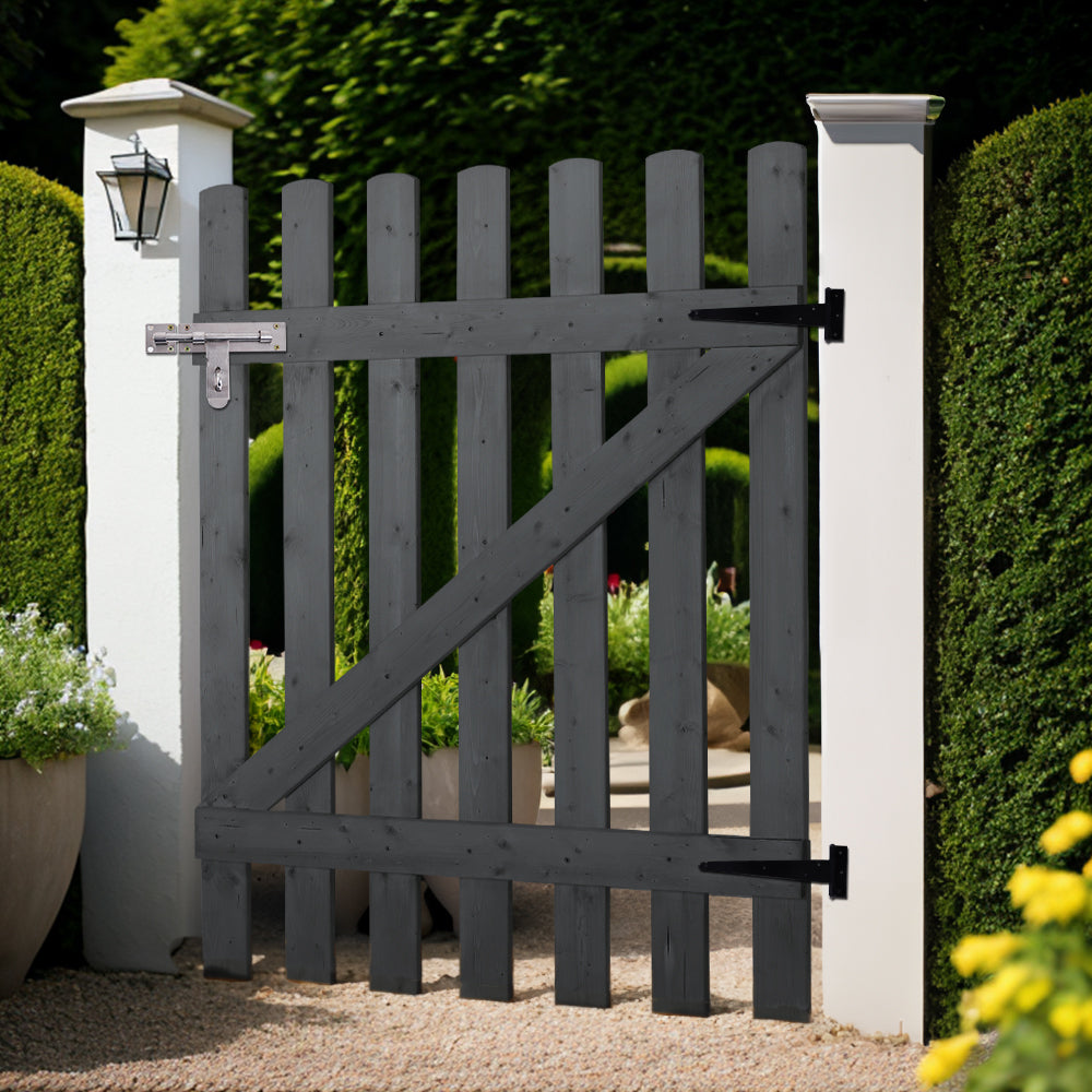 0.9m W x 0.9m-1.8m H Garden Wood Fence Gate With Latch | Small | Grey
