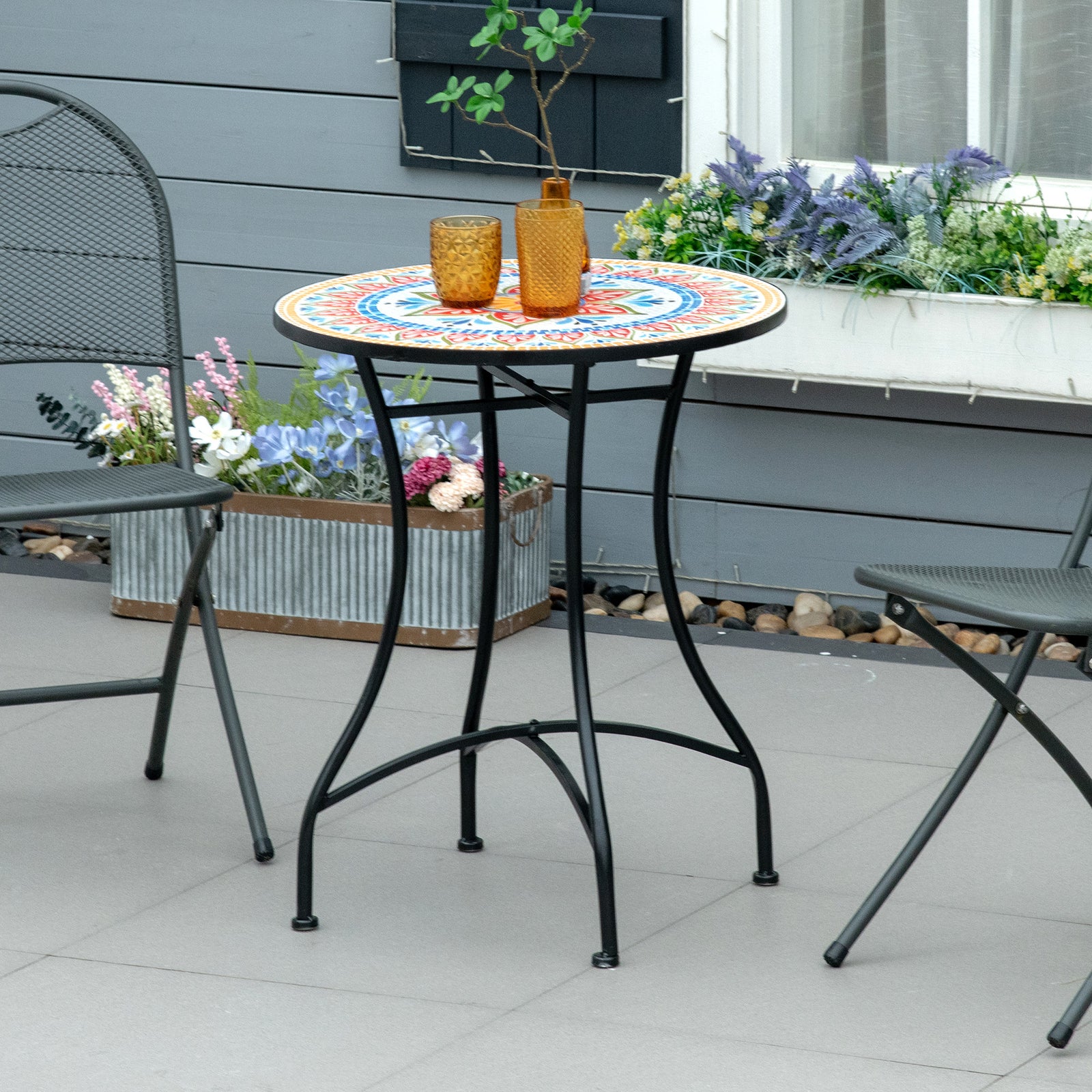 Outsunny 60cm Mosaic Round Bistro Table Outdoor Garden Side Table, Red