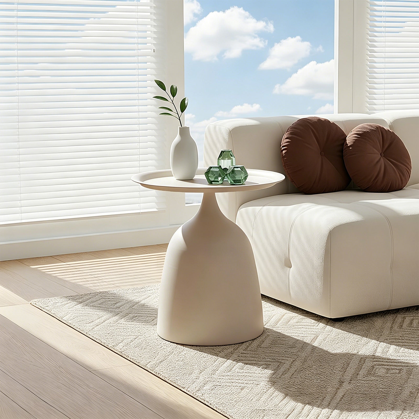 Modern Minimalist Cold-rolled Steel Side Table | Cream White