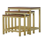 Solid Mango Wood Chunky Gold Stool Set Of 3