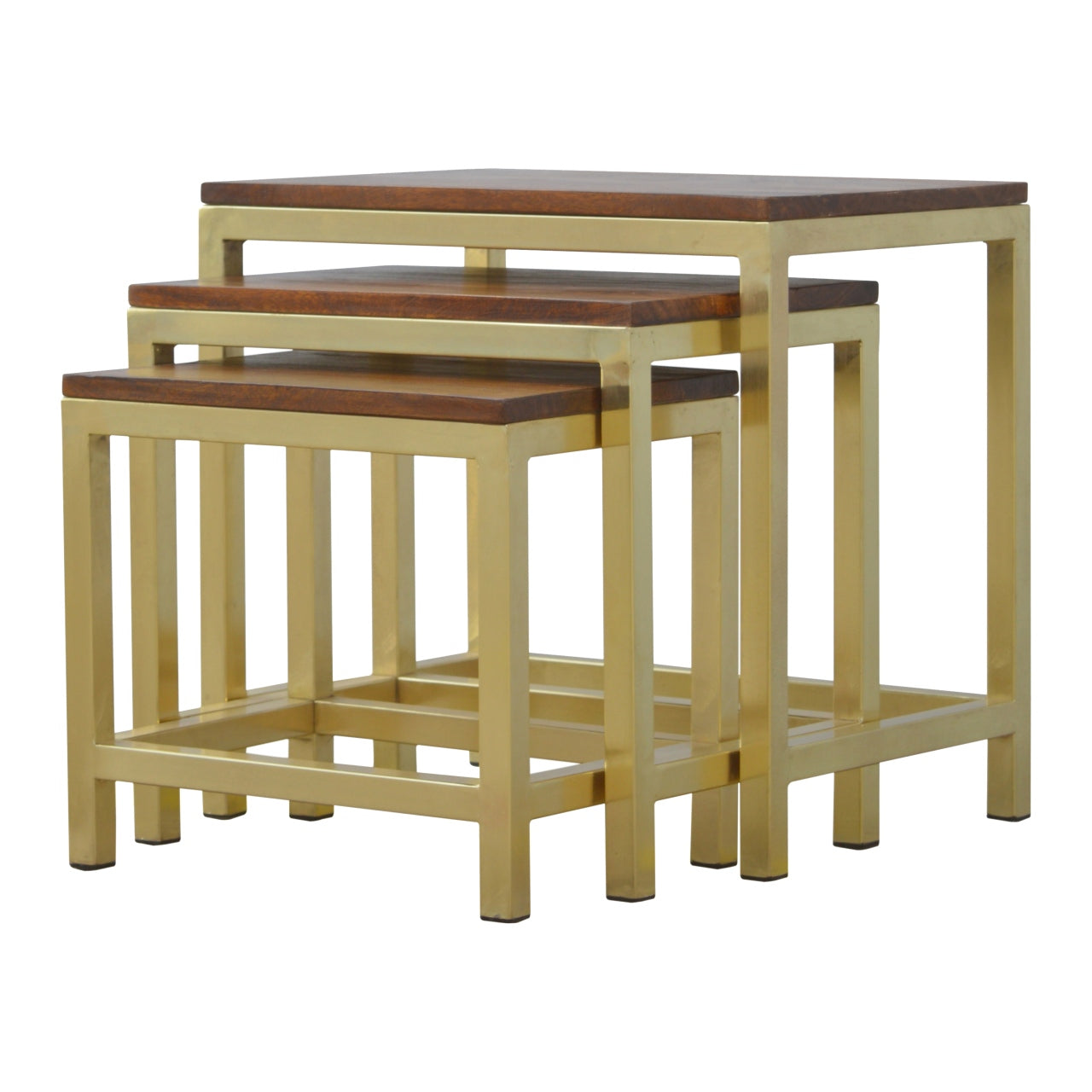 Solid Mango Wood Chunky Gold Stool Set Of 3