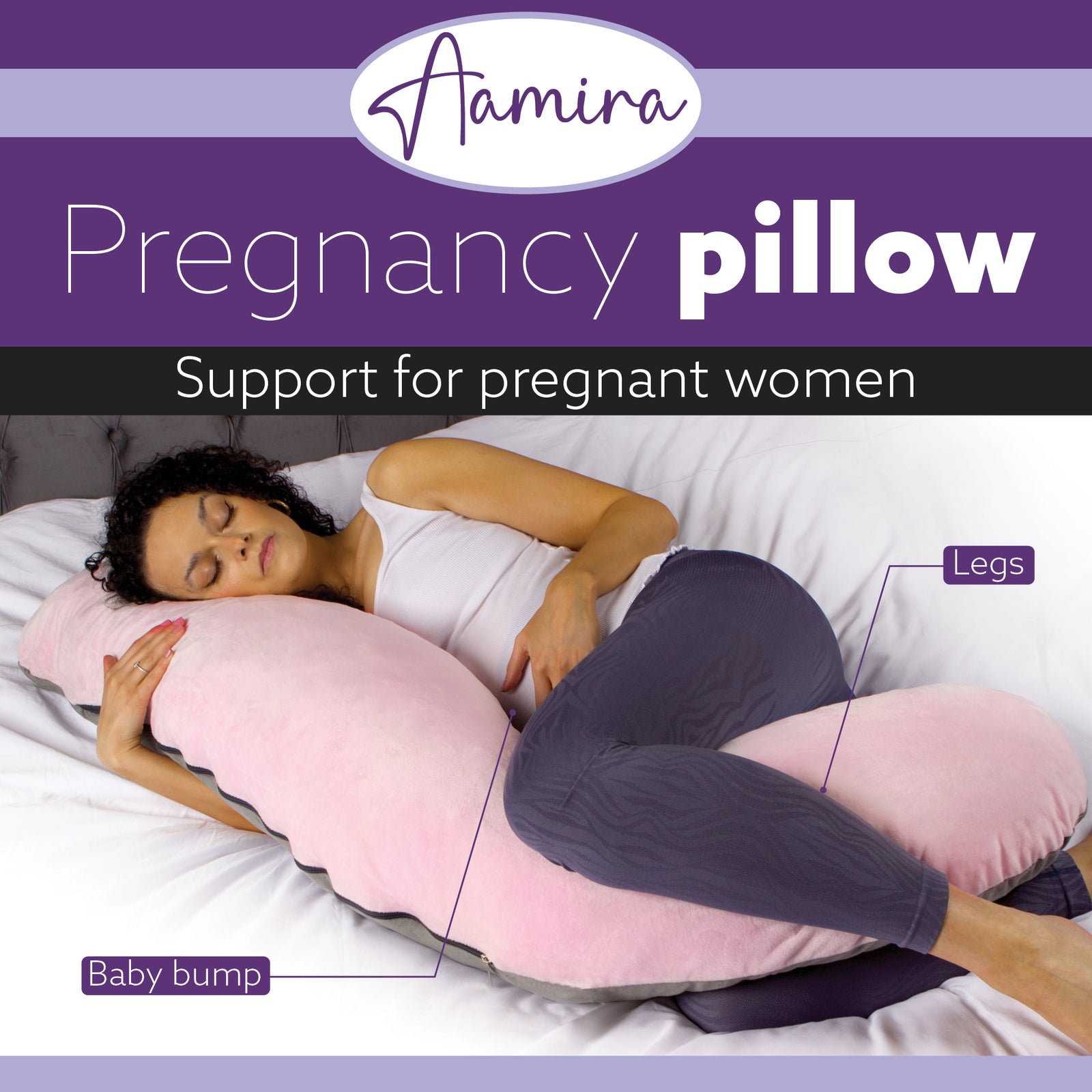 L Shaped Pregnancy Pillow, 145x25x20cm Shredded Memory Foam Full Body Maternity Cushion For Sleeping | J Shape | Pink