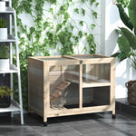 Wood Rabbit Hutch Bunny Cage Pet House Indoor W/ Tray Ramp | Brown