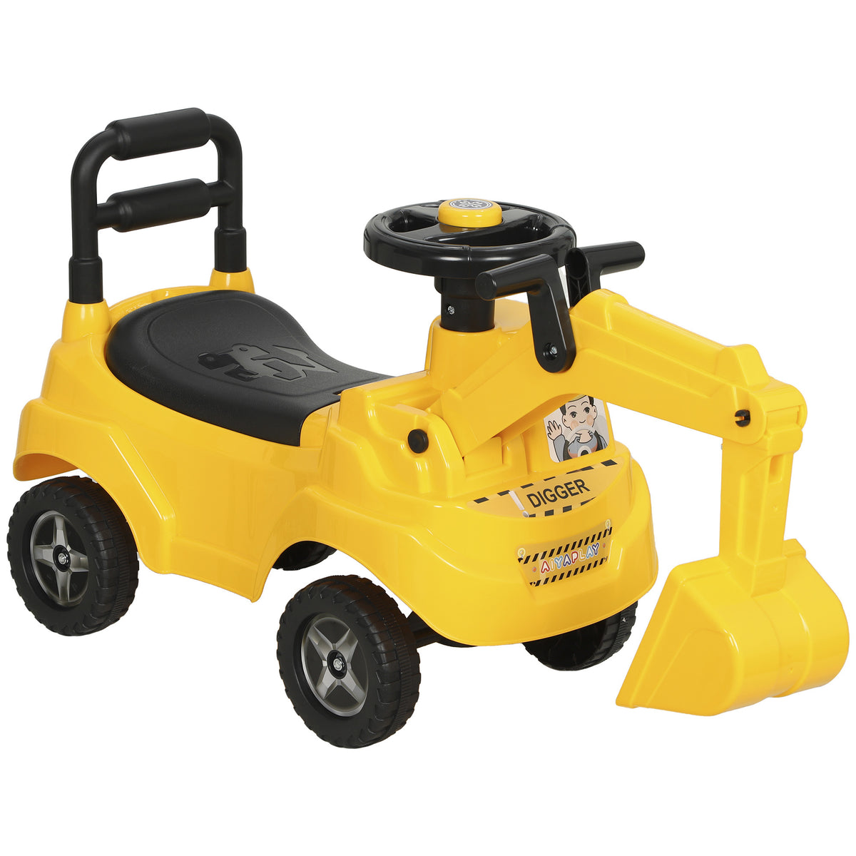 Ride On Tractor Toddler Excavator With Manual Digger, Horn Yellow