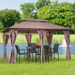 4m X 3(m) Outdoor 2-tier Steel Frame Gazebo W/ Curtains | Brown