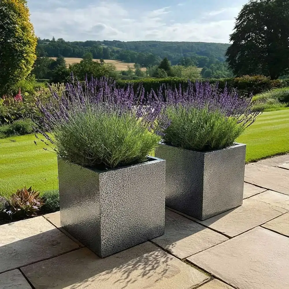 Zinc Galvanised Square Planter | 50cm x 50cm x 50cm | Silver Black