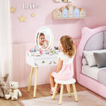 Kids Vanity Table And Chair Set With 3-colour Led Lights Mirror