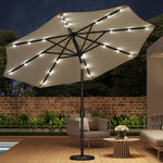 3m Outdoor Patio Parasol – Solar-powered Umbrella With 24 Led Lights, Tilt & Crank Handle, With Cement Base | One Size | Beige