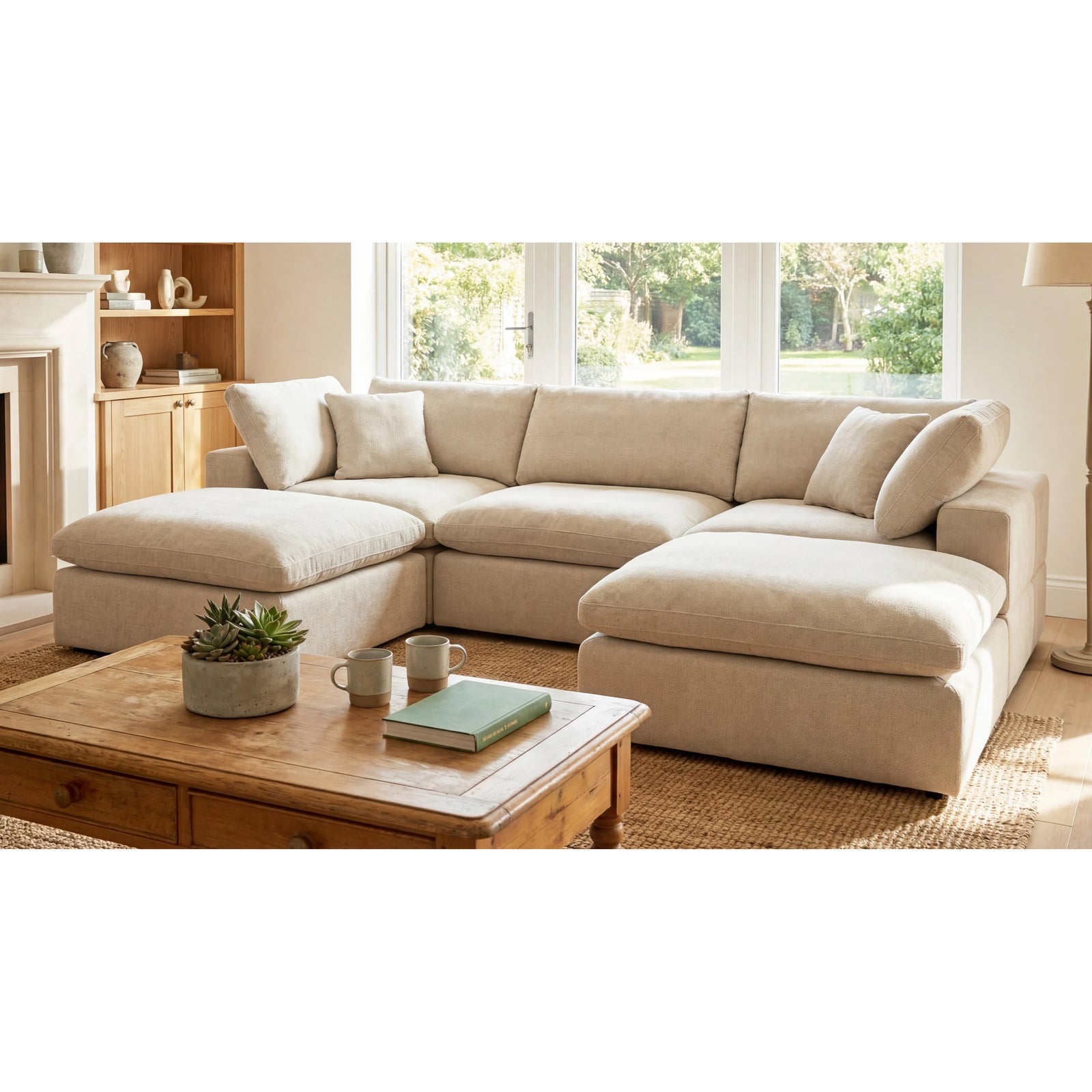 Cotleigh 5 Piece U-shaped Modular Corner Sofa | Light Beige