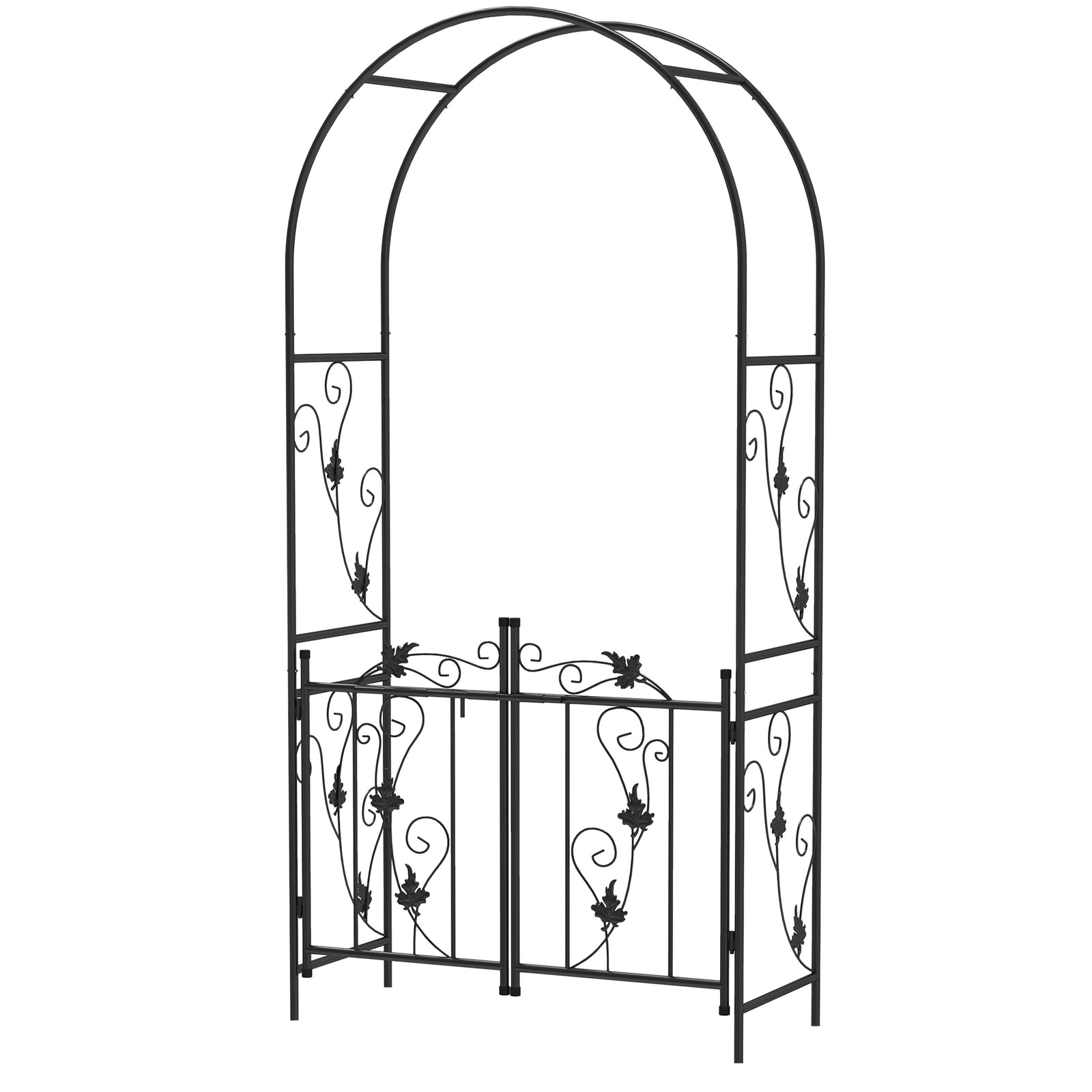 Outsunny 2.17m Steel Garden Arch With Double Gate, Garden Arbor Trellis, Black