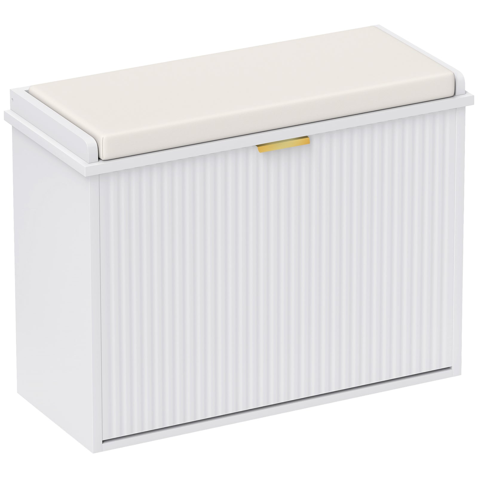 Shoe Storage Bench With Cushion And Flip-drawer | Small | White