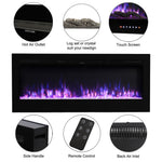 50/60-inch Recessed & Wall Mounted Electric Fireplace, 1800w Black Heater With 12-colour Flame, Log & Crystal Bed, Remote Control & Timer | Large