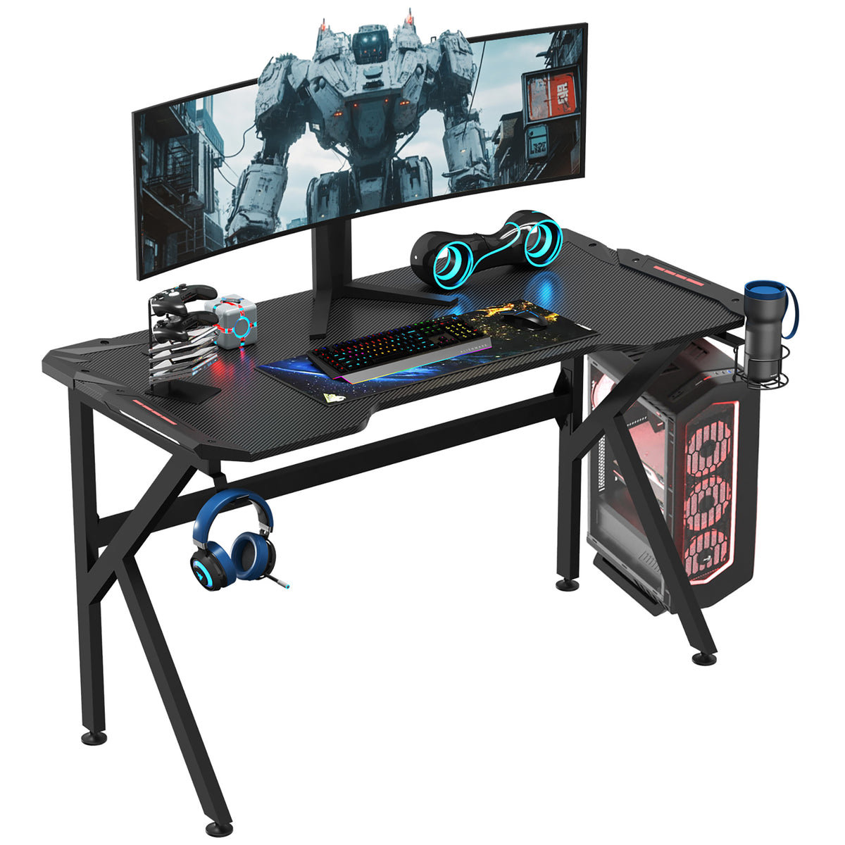 HOMCOM Spacious Gaming Desk Home Racing W/ Steel Frame Cup Headphone Holder Hook