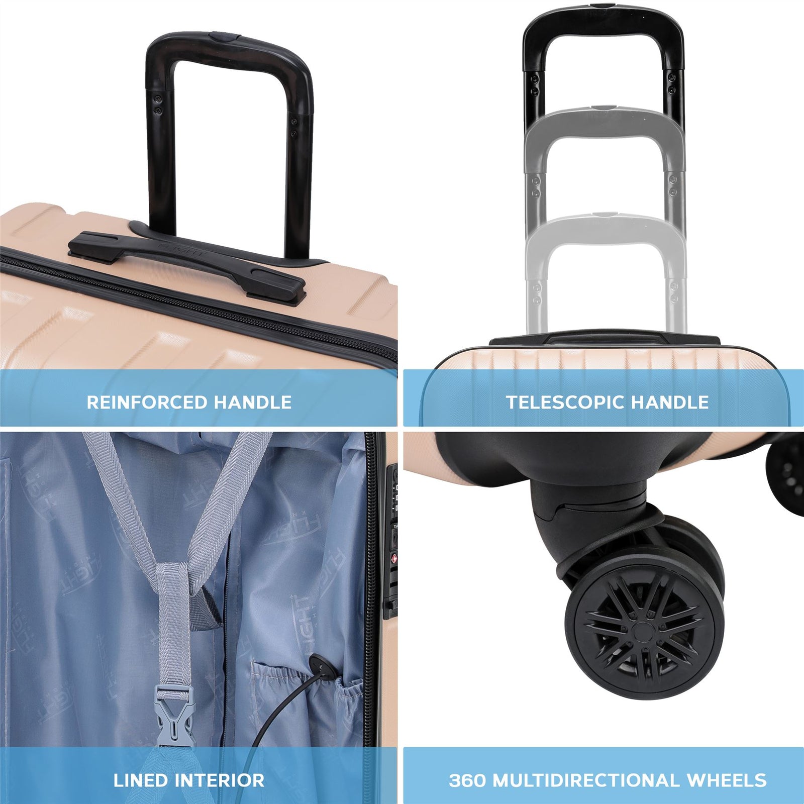 55x35x20cm Cabin Carry Bag Hard Shell Suitcase 100+ Airline Approved | Cabin | Champagne