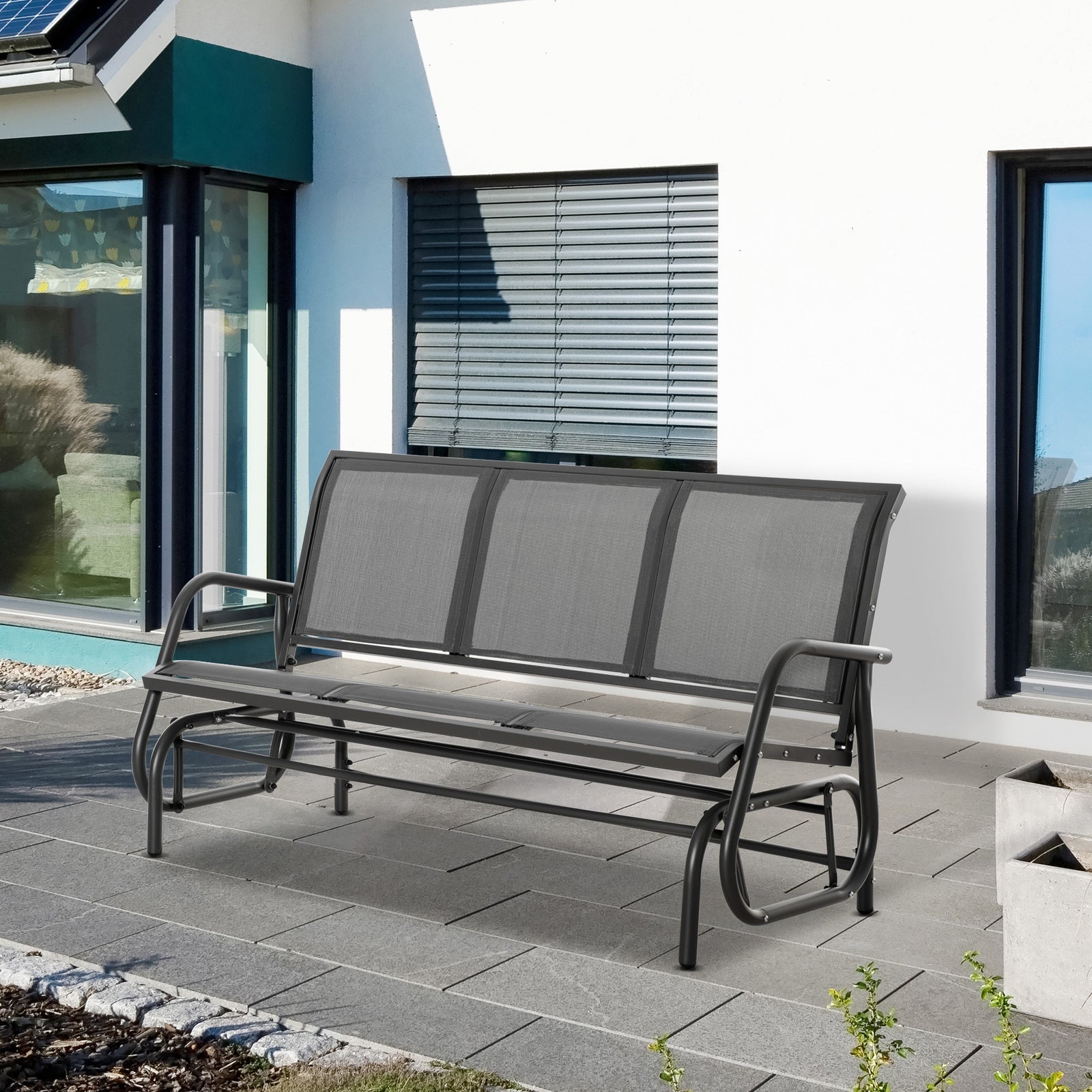 3-seat Glider Rocking Chair For 3 People Garden Bench Grey