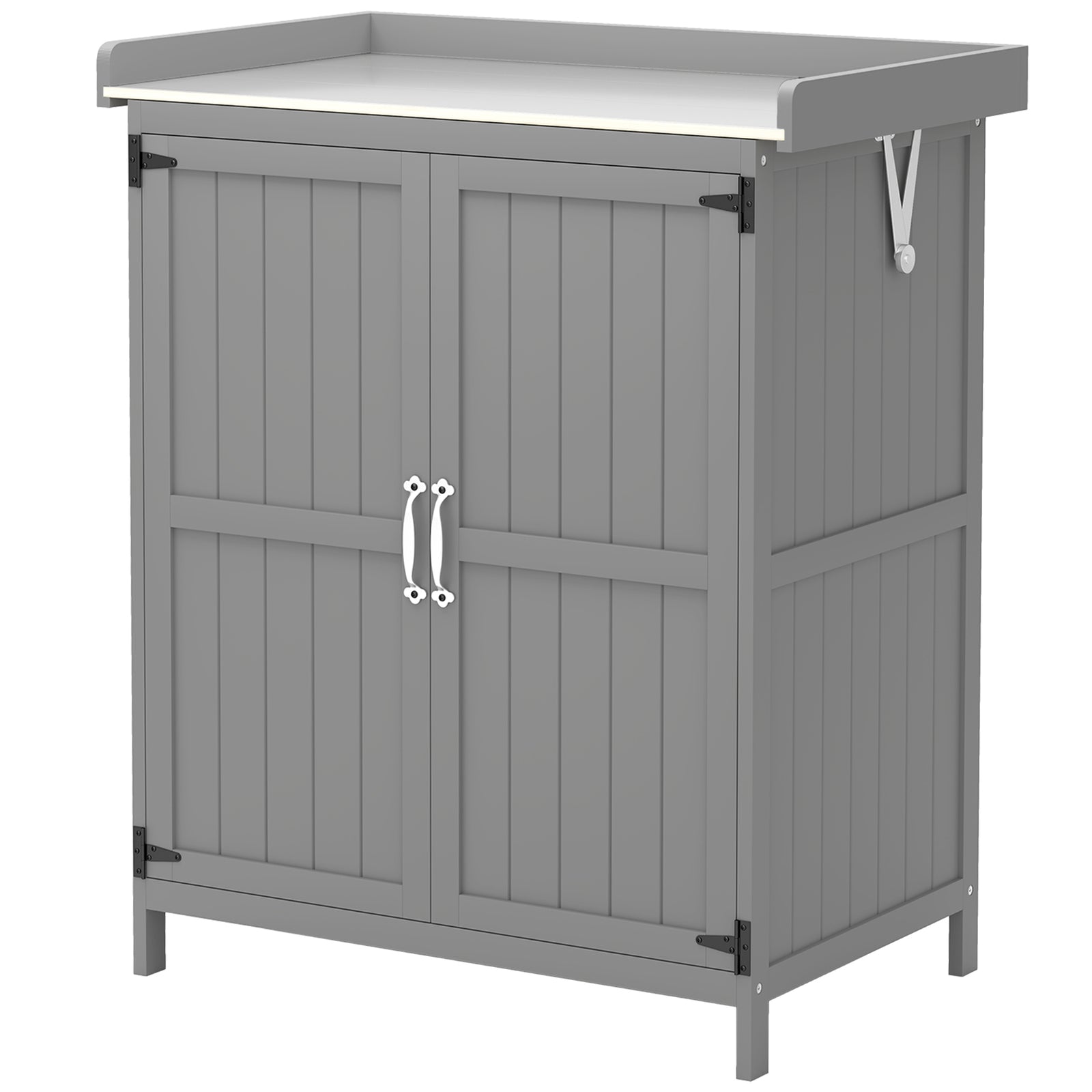 Wooden Garden Storage Shed W/hinged Roof And Shelf