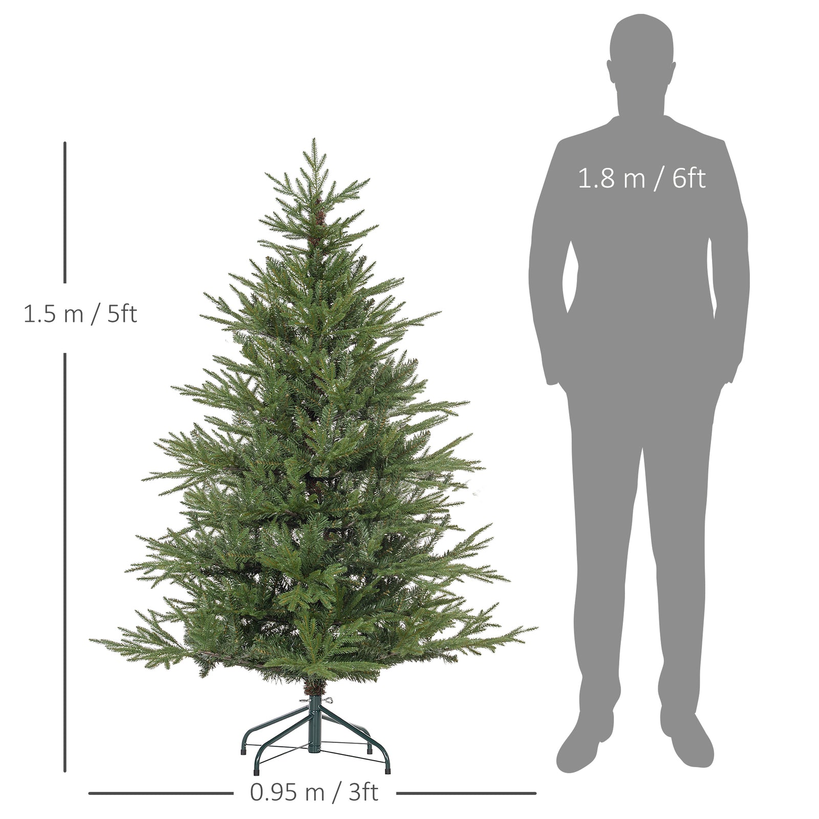 5 Foot Artificial Christmas Tree With Realistic Hinged Branches, Green | 5ft | Green