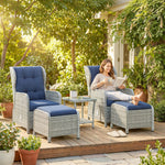 Garden Furniture Set, Rattan Reclining Garden Chair Set | Blue