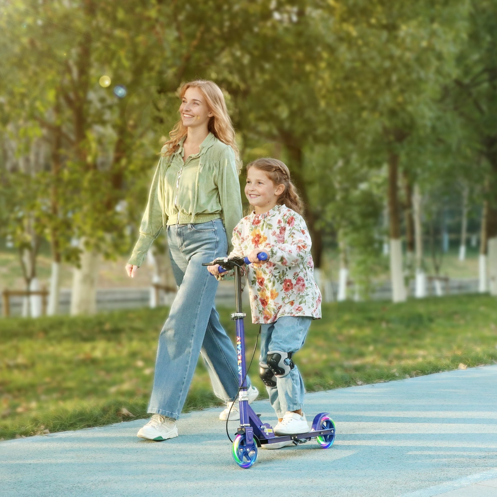 Scooter For Kids, Folding Light Up Kick Scooter With Adjustable Handle | Blue