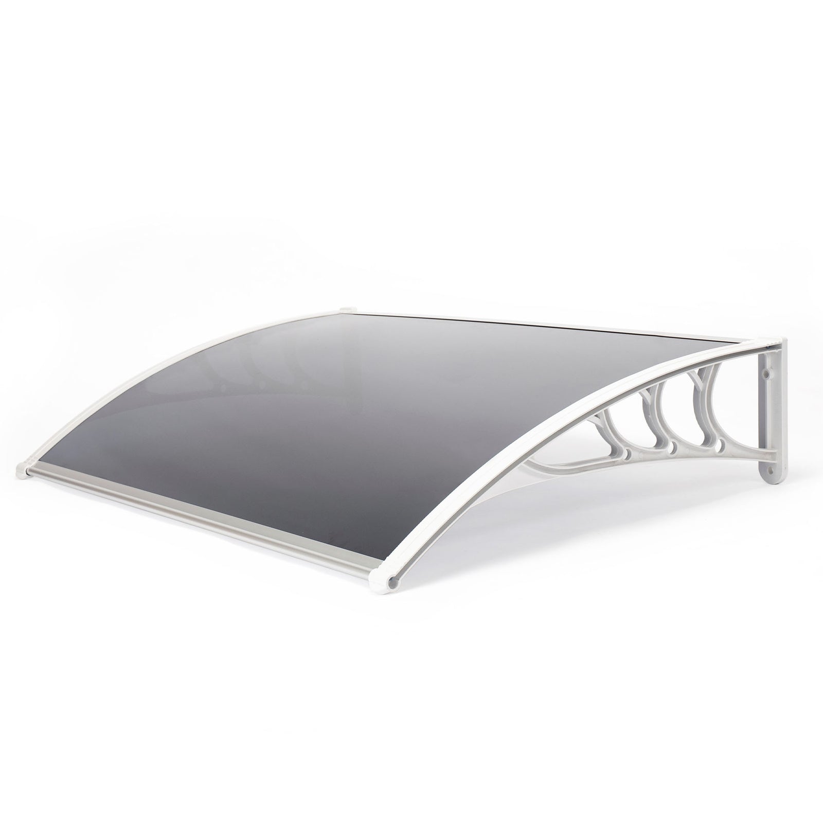 1.2m Grey Door Canopy Uv Stabilised Solid Polycarbonate Rain Shelter White Brackets