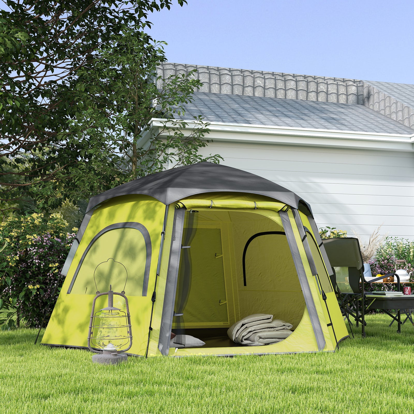 Instant 2/3/4 Person Dome Tent, Hexagonal | Yellow