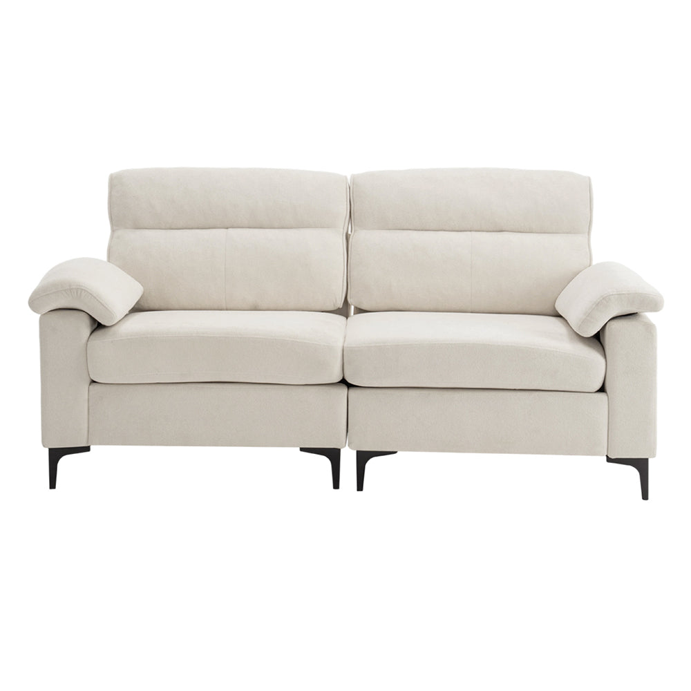 Minimalist Chenille Fabric Two-seat Sofa With Wooden Frame & Black Metal Legs | Beige