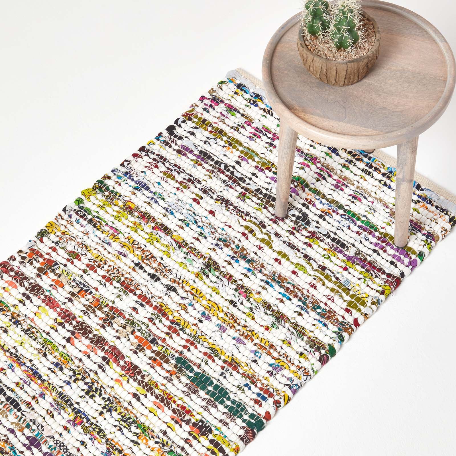Handwoven Multi Coloured 100% Cotton Diamond Chindi Rug | 200cm | Multi Colour