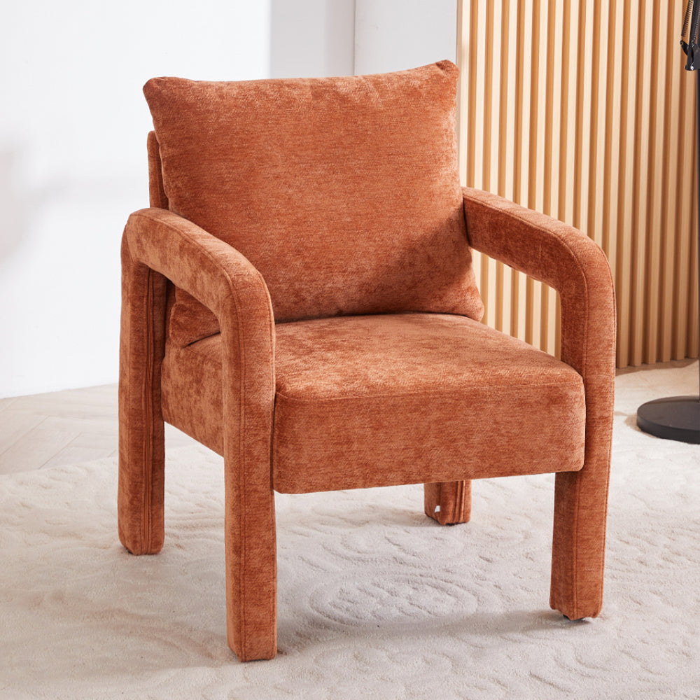 Chenille Upholstered Accent Chair With Lumbar Pillow | Orange