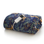 Fox & Deer Navy Printed Fleece Electric Heated Throw With Sherpa Back
