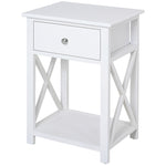 Side Table Nightstand For Bedroom With Drawer & Bottom Shelf | White