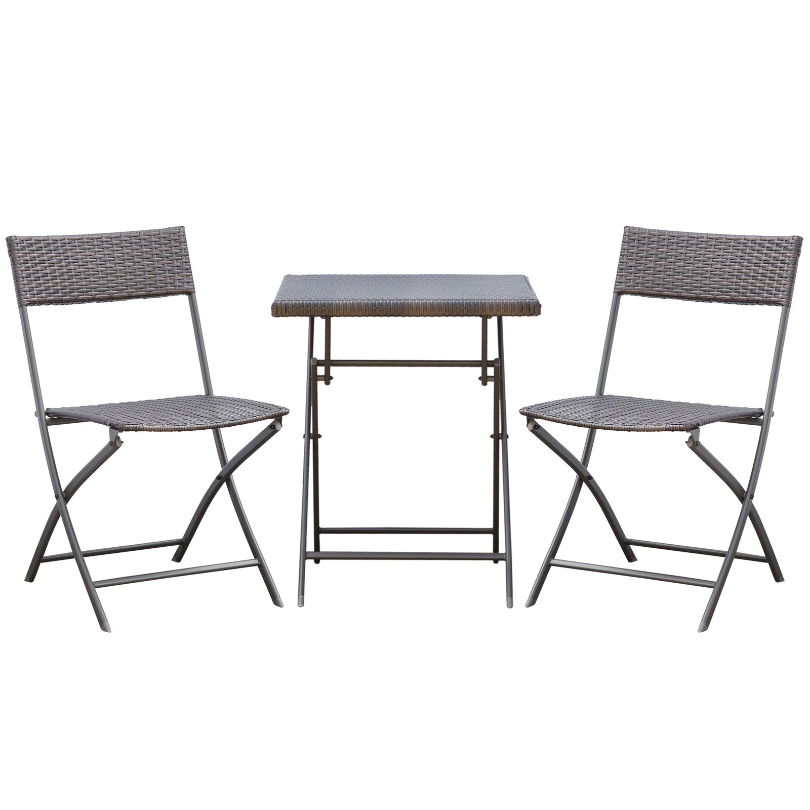 3pc Bistro Set Rattan Furniture Garden Folding Chair Table | Black