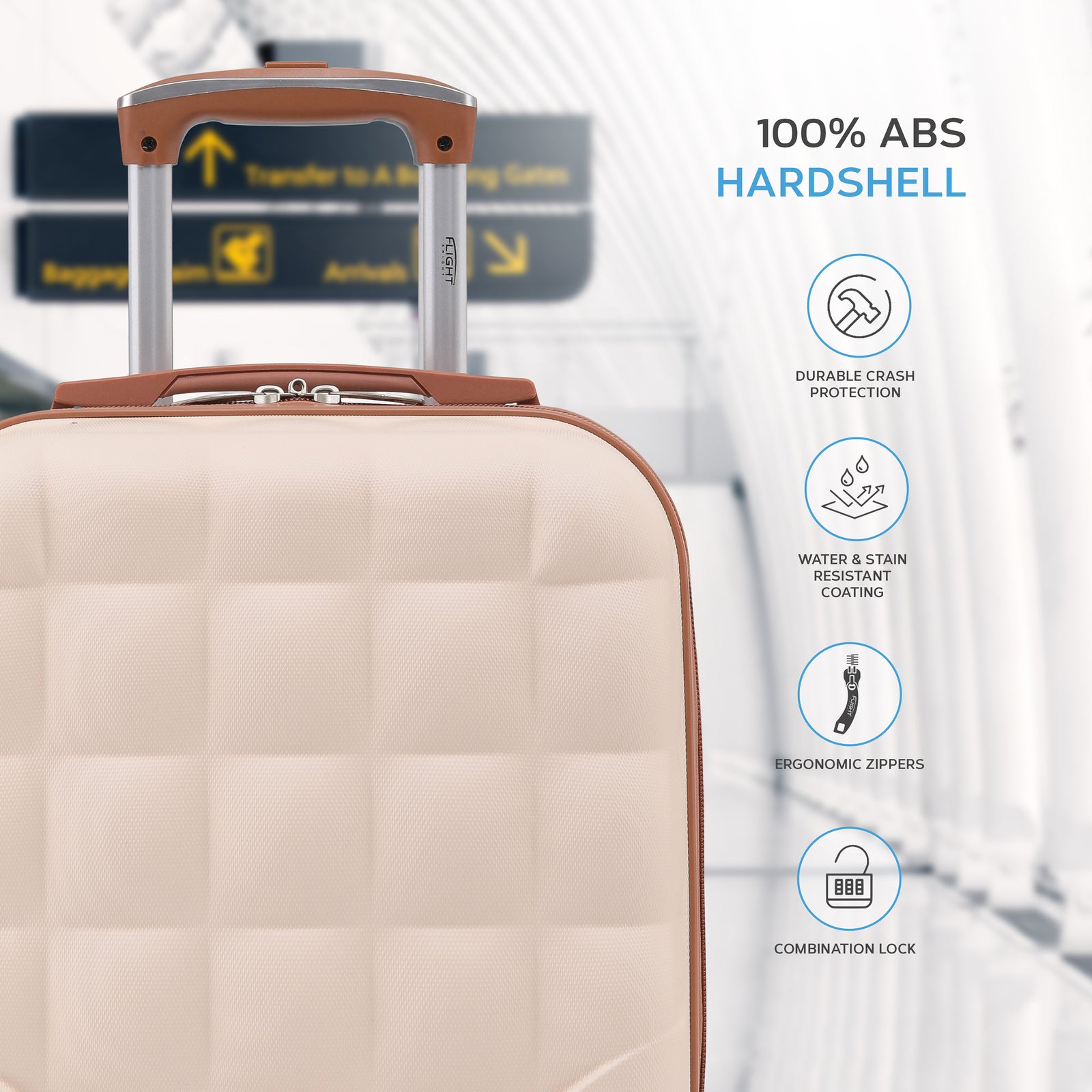 45x36x20cm Lightweight Underseat Cabin Carry On Suitcase - 100+ Airline Approved - Hard Shell Luggage - 4 Wheels - Bubble Design | Cabin | Cream